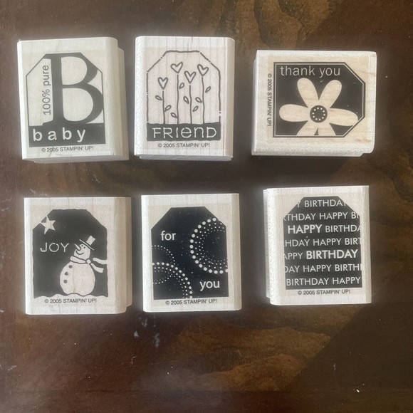 Stampin' Up Set Of 6 Mounted Stamp Friend Baby For You Joy Birthday Thank You - Picture 3 of 3